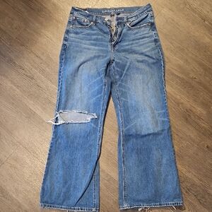 American Eagle Outfitters Women's Distressed Straight Leg Jeans - Medium Blue